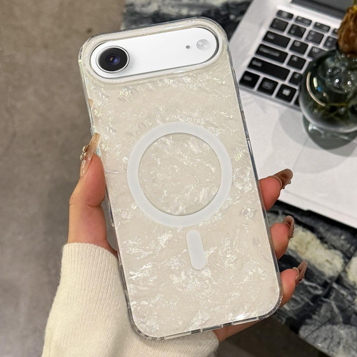 iPhone Air Gold-plated Shell Texture Magnetic Phone Case - White