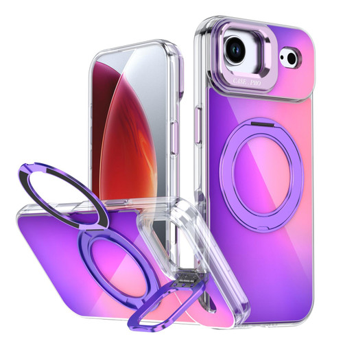 iPhone Air Gradient Discolor Rotating Holder Lens Kickstand Magsafe Phone Case - Purple
