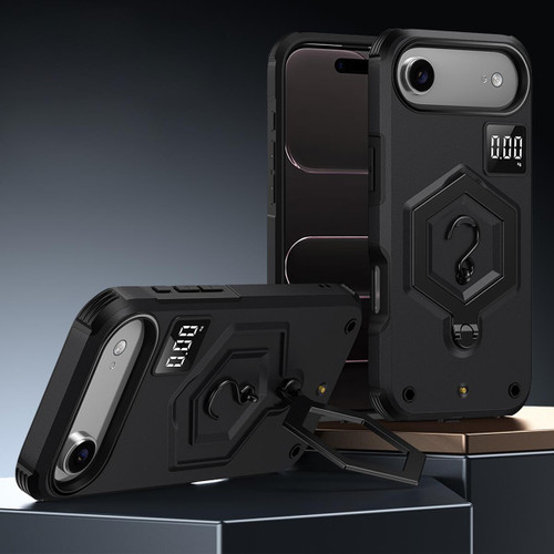 iPhone Air Hexagon Armor Magnetic Holder Weighing Scale Phone Case - Black