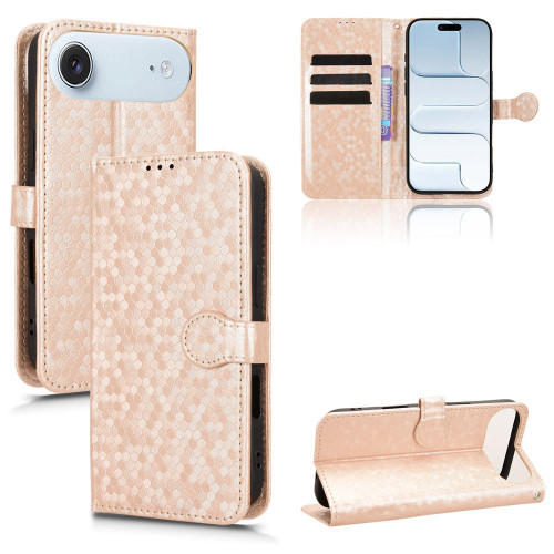 iPhone Air Honeycomb Dot Texture Leather Phone Case - Gold