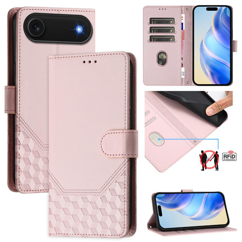 iPhone Air Honeycomb Embossing RFID Leather Phone Case - Pink