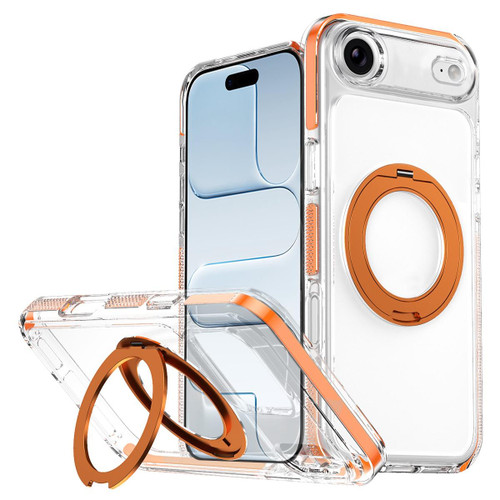 iPhone Air Ice Armor Magnetic Rotation Holder PC Hybrid TPU Phone Case - Orange
