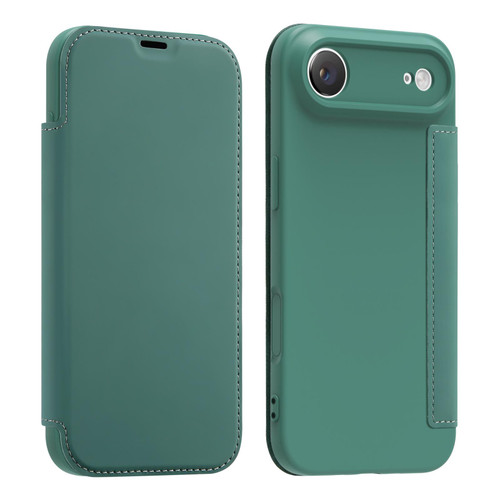 iPhone Air Imitate Liquid Skin Feel Leather Phone Case with Card Slots - Dark Green