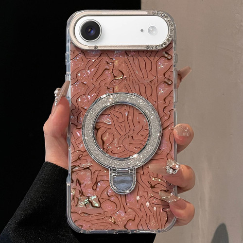 iPhone Air Ink Rhythm Colorful Shell Pattern TPU Hybrid IMD Phone Case with Glitter Holder - Brown