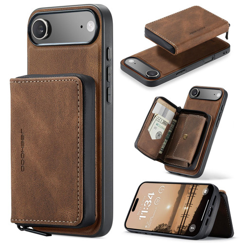 iPhone Air JEEHOOD J02 Magnetic Zipper Horizontal Flip Leather Phone Case - Brown