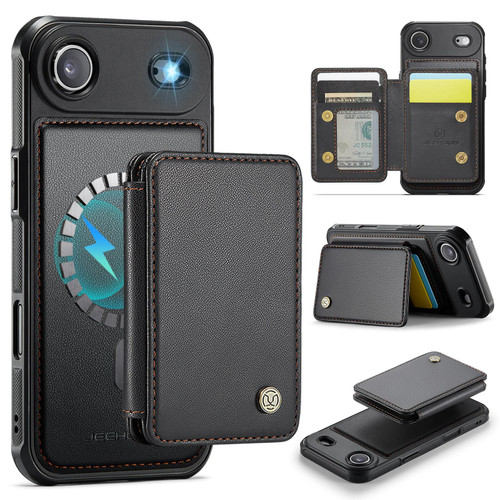 iPhone Air JEEHOOD J05 Business Magnetic Style RFID Leather Phone Case - Black