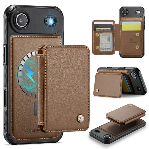 iPhone Air JEEHOOD J05 Business Magnetic Style RFID Leather Phone Case - Brown
