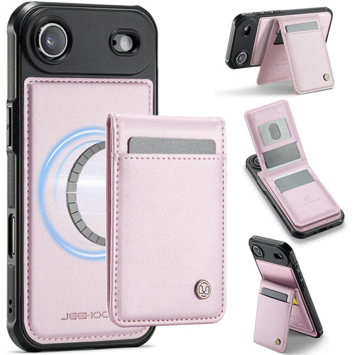 iPhone Air JEEHOOD J06 British Style RFID MagSafe Card Bag PU Phone Case - Pink