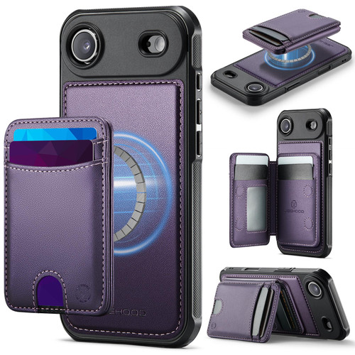 iPhone Air JEEHOOD J10 Flip Card Bag MagSafe Split RFID Leather Phone Case - Purple