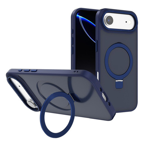 iPhone Air Kalebol Metal Lens Frame MagSafe Holder Frosted PC Phone Case - Navy Blue