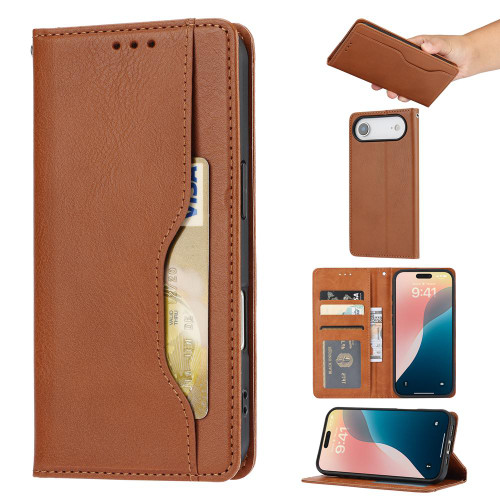 iPhone Air Knead Skin Texture Flip Leather Phone Case - Brown
