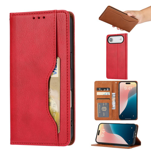 iPhone Air Knead Skin Texture Flip Leather Phone Case - Red