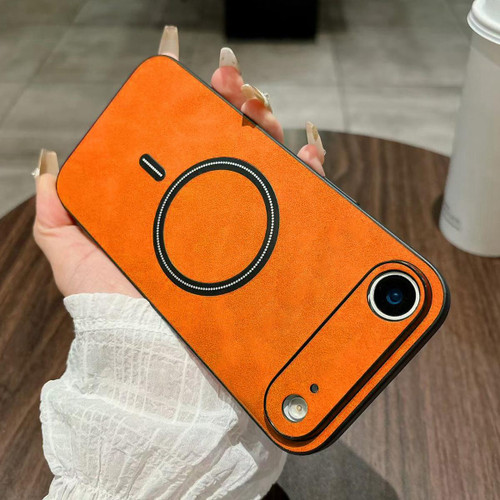 iPhone Air Lambskin Faux Leather Magnetic Phone Case - Orange