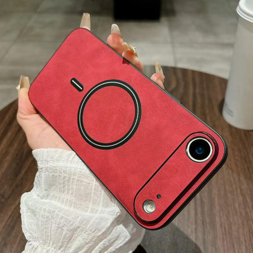 iPhone Air Lambskin Faux Leather Magnetic Phone Case - Red