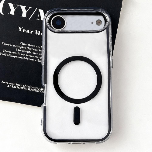 iPhone Air Large Hole Camera Macaron Transparency MagSafe Phone Case - Black