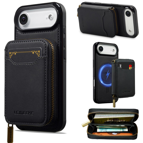 iPhone Air LC.IMEEKE L6 Series Zipper Card Bag MagSafe Magnetic Phone Case - Black