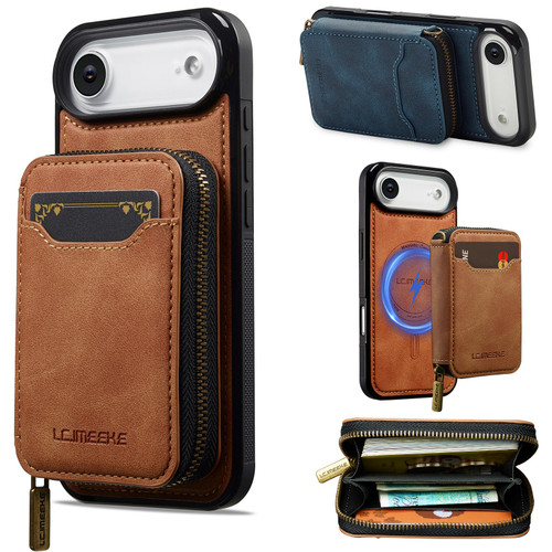 iPhone Air LC.IMEEKE L6 Series Zipper Card Bag MagSafe Magnetic Phone Case - Brown