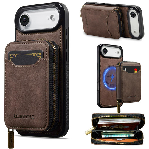 iPhone Air LC.IMEEKE L6 Series Zipper Card Bag MagSafe Magnetic Phone Case - Coffee