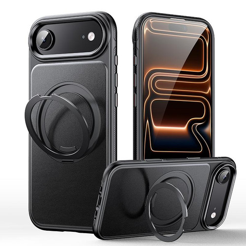 iPhone Air Leather Texture 360 Degrees Rotating Magnetic Holder Phone Case - Black