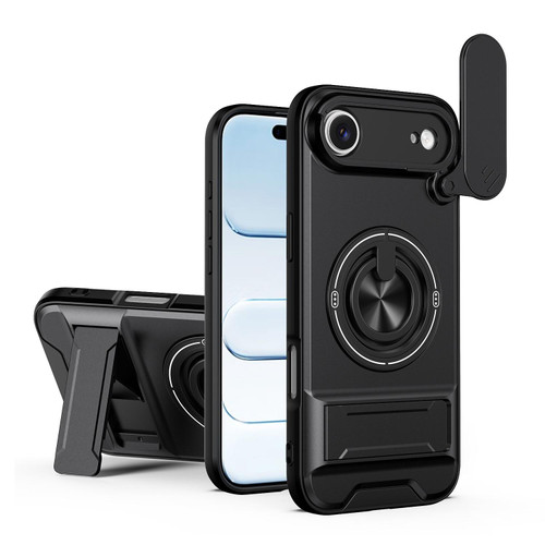 iPhone Air Lens Sliding Window Multifunctional Magnetic Shockproof Phone Case - Black