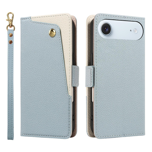 iPhone Air Litchi Texture Wallet Mirror Leather Phone Case - Blue