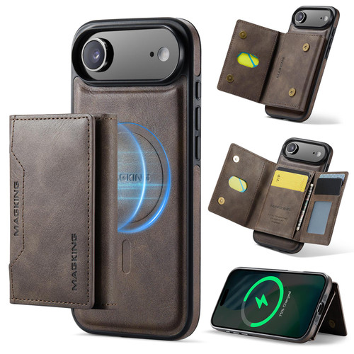 iPhone Air MAGKING K2 Series MagSafe RFID Card Bag Detachable Phone Case - Coffee