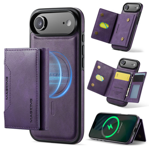 iPhone Air MAGKING K2 Series MagSafe RFID Card Bag Detachable Phone Case - Purple