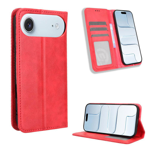 iPhone Air Magnetic Buckle Retro Texture Leather Phone Case - Red