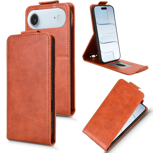 iPhone Air Magnetic Vertical Flip Leather Phone Case with Buckle - Brown