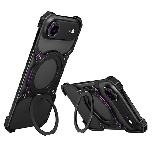 iPhone Air Mechanical Arm Borderless MagSafe Holder Metal Phone Case - Black Purple
