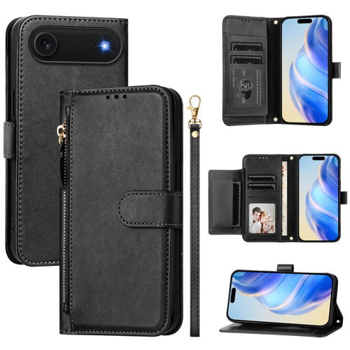 iPhone Air Multi-Card Slots Zipper Wallet Leather Phone Case - Black