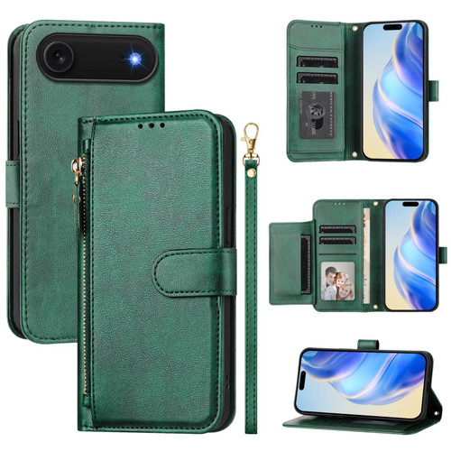 iPhone Air Multi-Card Slots Zipper Wallet Leather Phone Case - Green