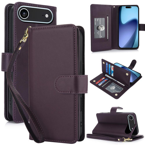 iPhone Air Multi-Card Wallet RFID Leather Phone Case - Dark Purple