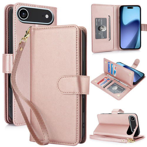 iPhone Air Multi-Card Wallet RFID Leather Phone Case - Rose Gold