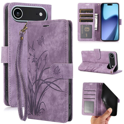iPhone Air Orchid Butterfly Embossed Leather Phone Case - Purple