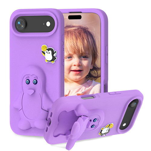 iPhone Air Penguin Baby EVA Shockproof Phone Case with Holder - Purple