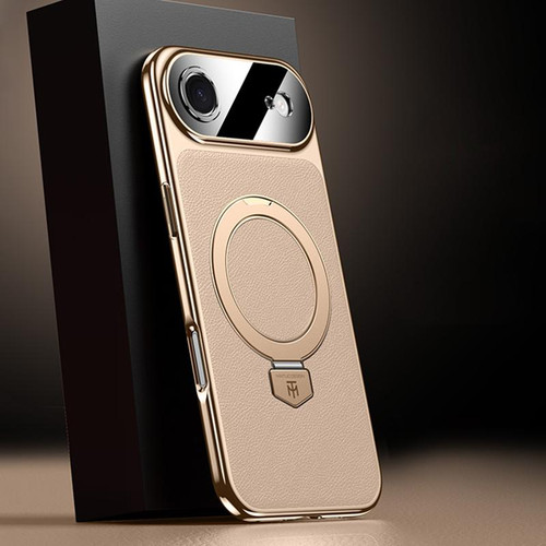 iPhone Air Plain Leather MagSafe Holder Phone Case - Gold