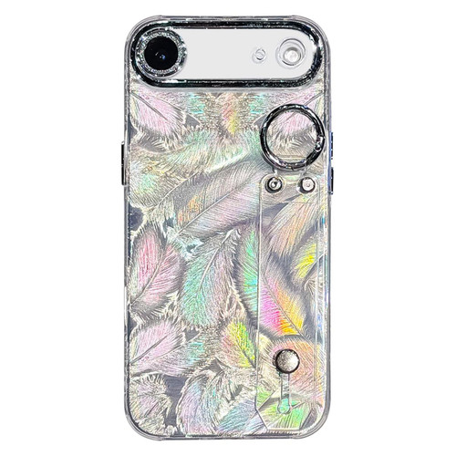 iPhone Air Plating Feather Texture Wristband Holder TPU Phone Case with Lens Film - Silver