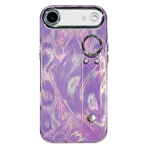 iPhone Air Plating Feather-Gauze Texture Wristband Holder TPU Phone Case with Lens Film - Purple