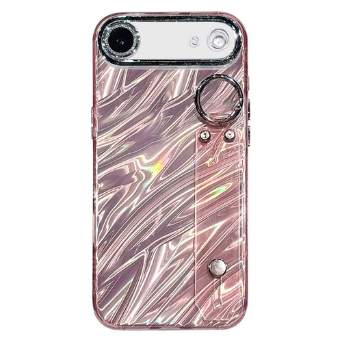 iPhone Air Plating Ripples Texture Wristband Holder TPU Phone Case with Lens Film - Pink