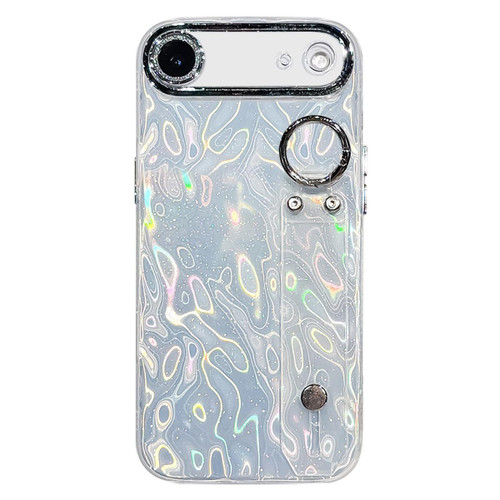 iPhone Air Plating Wrinkled Texture Wristband Holder TPU Phone Case with Lens Film - Silver
