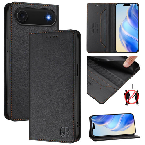 iPhone Air RC01 Dual-Folded Magnetic Suction RFID Leather Phone Case - Black