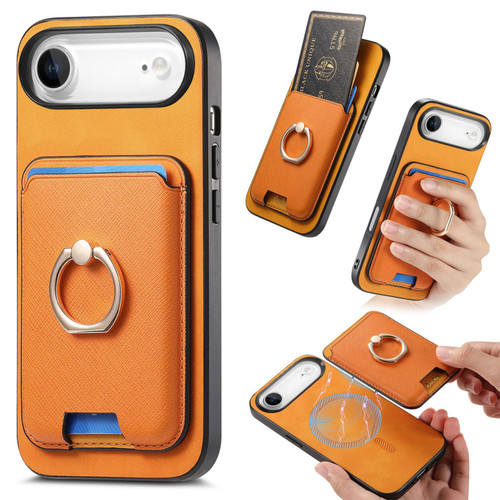 iPhone Air Retro Cross Leather Card Bag MagSafe Phone Case - Yellow