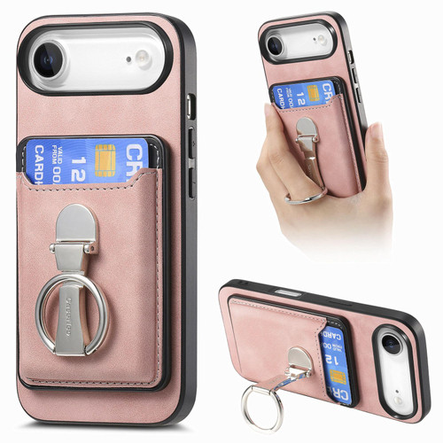 iPhone Air Retro Folding Ring Holder Card Bag MagSafe Phone Case - Pink