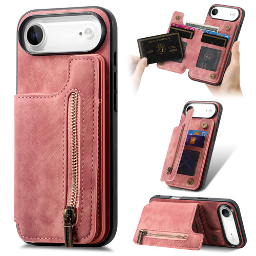 iPhone Air Retro Leather Zipper Wallet Back Phone Case - Pink