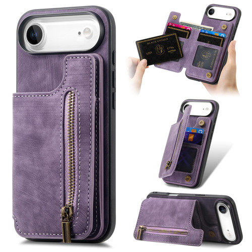 iPhone Air Retro Leather Zipper Wallet Back Phone Case - Purple