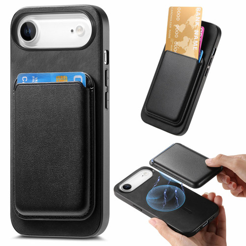 iPhone Air Retro Magsafe Card Bag PU Back Cover Phone Case - Black