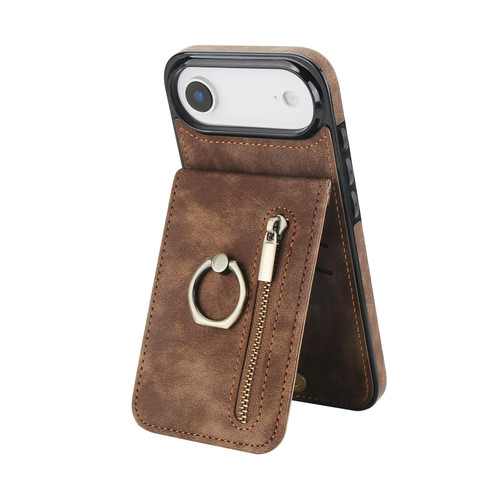 iPhone Air Retro Ring and Zipper RFID Card Slot Phone Case - Brown