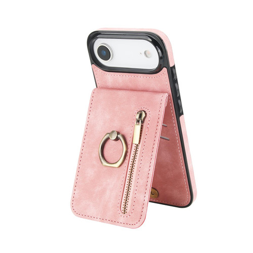iPhone Air Retro Ring and Zipper RFID Card Slot Phone Case - Pink