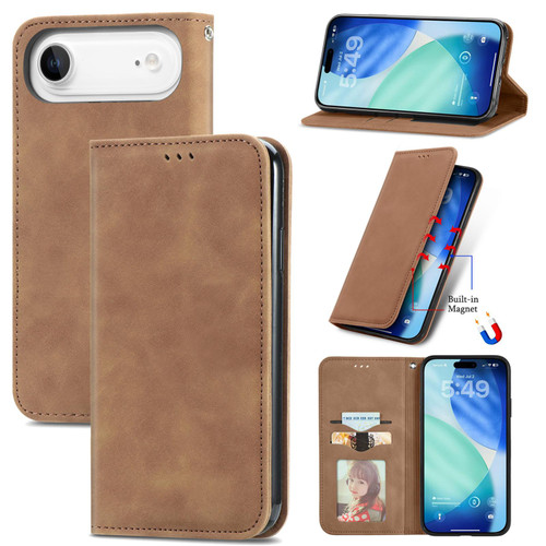 iPhone Air Retro Skin Feel Magnetic Flip Leather Phone Case - Brown